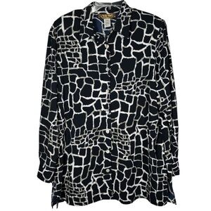 Ashley Stewart Giraffe Print Button Up Tunic Blouse Office Workwear Size 14W